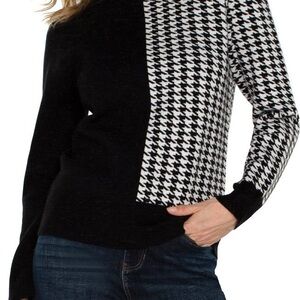 NWT Liverpool Los Angeles Colorblock Houndstooth Sweater Black White L Large